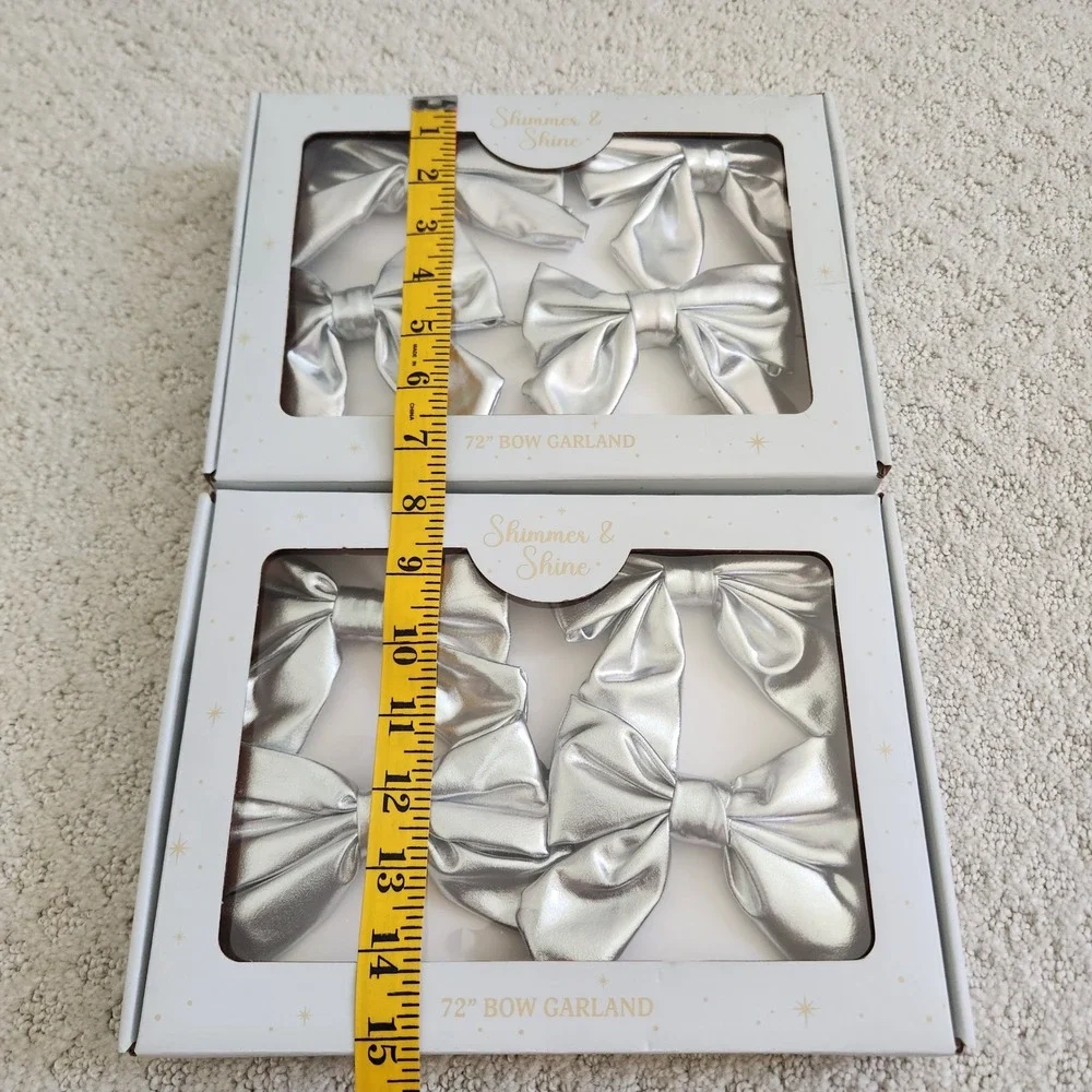 Shimmer & Shine Silver Metallic 72 inch Bow Garland Set of 2 Holiday X-mas Decor
